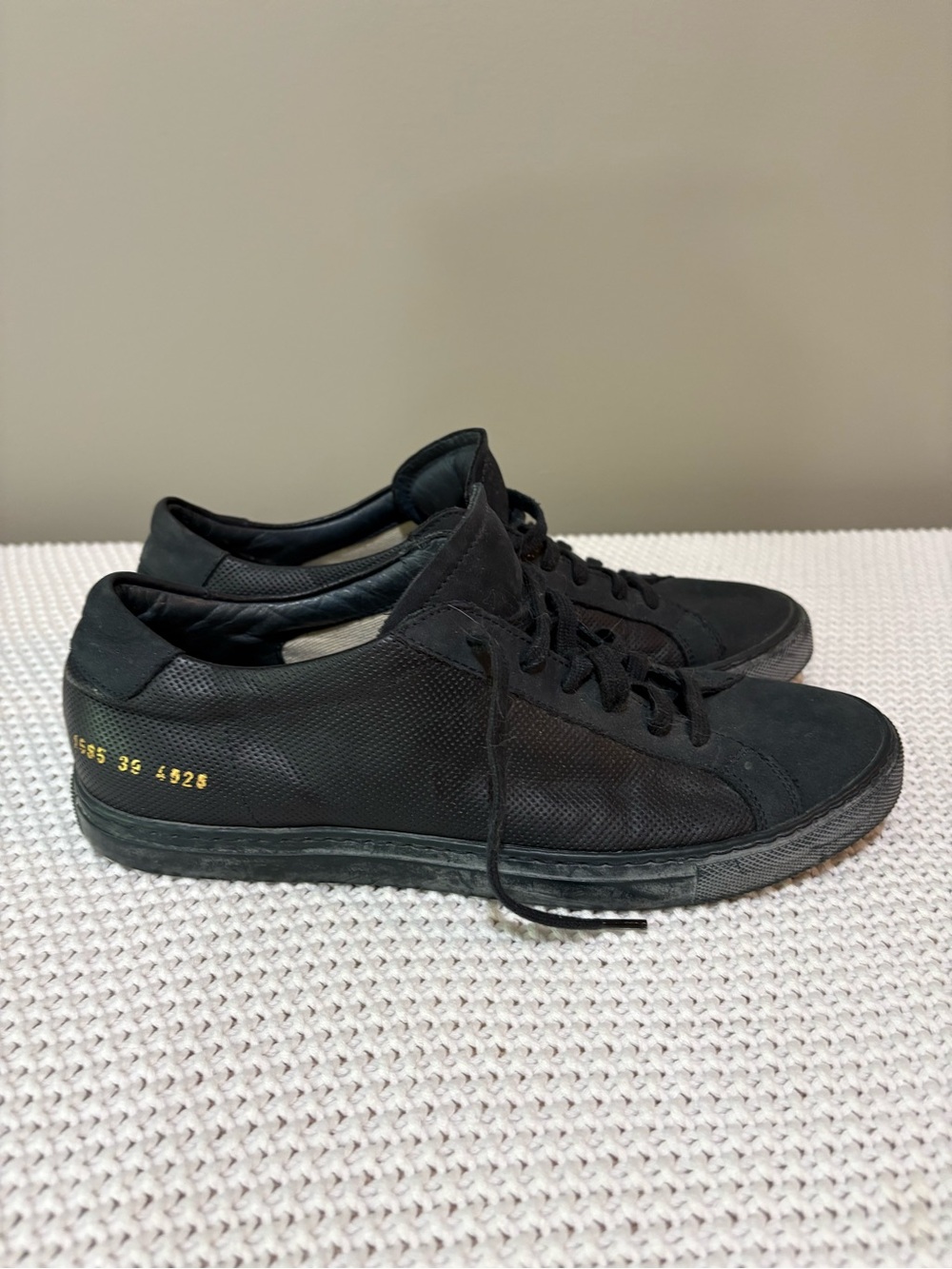 Common Projects Black Low-Top Leather & Suede Sneakers with Gold Heel Stamp